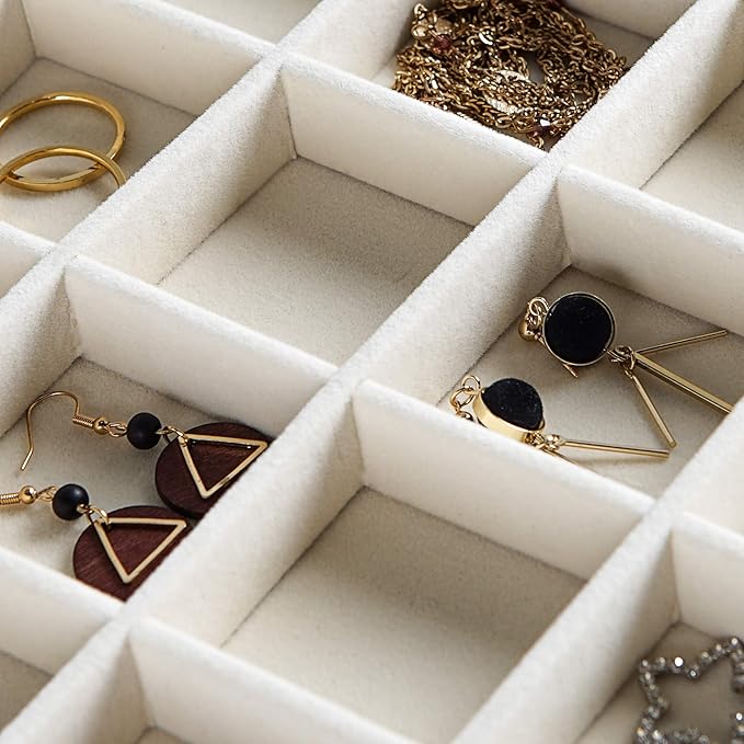 Frebeauty 12 Grid Bracelet Holder Box,Velvet Jewelry Tray with Clear Lid | Real Glass Lid,Bracelet Display,Jewelry Organizer for Bangle Brooch,Adjustable Divider,Dustproof Design,13.8×9.5Inches