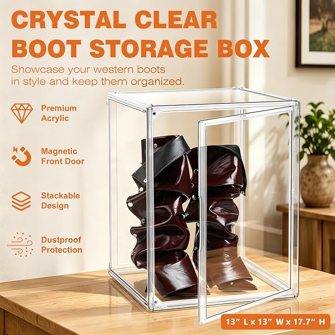 5 Pack XXX-Large Extra Large Acrylic Display Case 17.3'' x 13'' x 13'', Transparent Sneaker Boxes Clear Plastic Stackable Boot & Shoe Boxes Large Showcase for Helmet, Handbag, Figures Collectibles