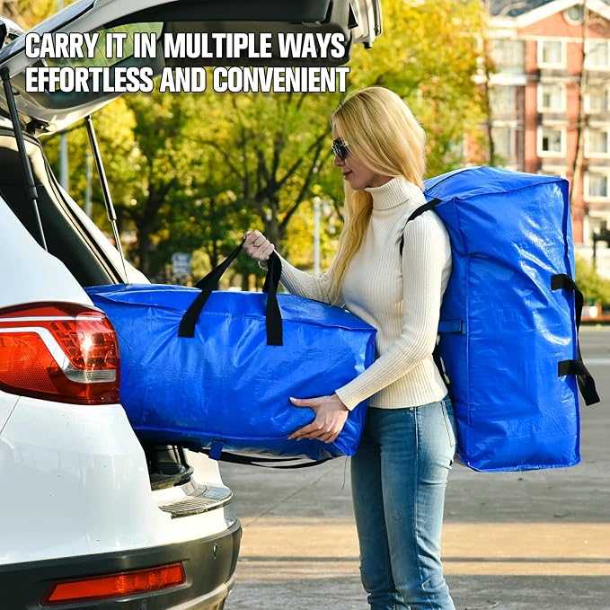 Moving Bags, Storage Totes, Extra Large Storage Bags for Moving Supplies, College Dorm Essentials, Bedroom Closet, Packing Bags with Backpack Handles Zipper Compatible with IKEA Frakta Cart（8 Pack）