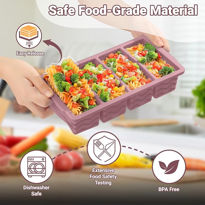 Doasuwish Silicone Freezer Tray for Soup with Lid – 1-Cup Soup Container Cube Style Ice Cube Trays for Freezer, Meal Prep & Food Storage, Freeze 250mL/125mL Portions – 2 Pack