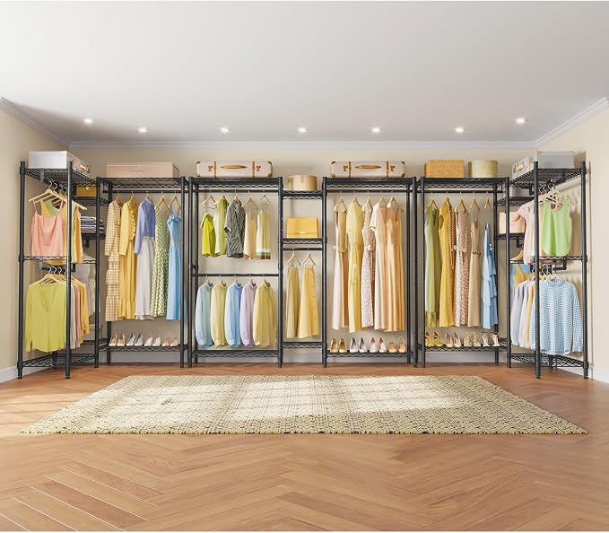 VIPEK Classic V6 Medium Heavy Duty Clothes Rack, 7-Tier Garment Rack with Adjustable Shelves, Portable Closet with 4 Hanging Rods, Space-Saving, 750lbs Capacity, 59.8" L x 14.6" W x 76.4" H, Black