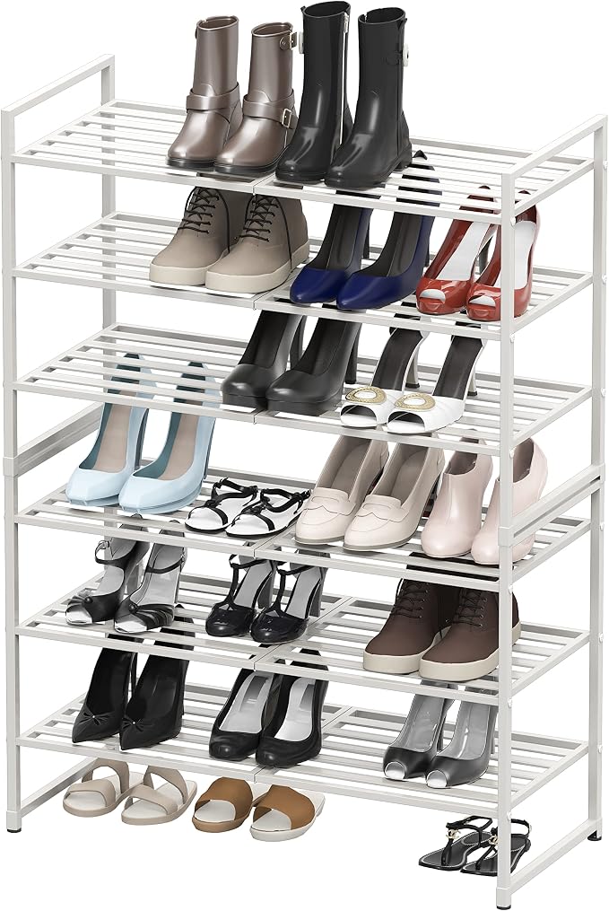 Simple Houseware 3-Tier Stackable Metal Panel Shoes Rack, White