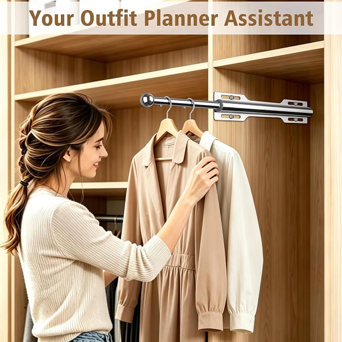 Valet Rod for Closet Pull Out, 12" Adjustable extending closet rod, Standard Retractable closet rod organization rack, Valet Clothing Hanger Rods Extender for Wardrobe Laundry Bathroom (Chrome)