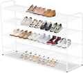 AOODA 4 Tier Long Metal Shoe Rack for Closet Wide Stackable Shoe Storage Organizer for Entryway, Bedroom, Floor, Holds 30 Pairs Men Sneakers Large Boot Shelf with Wire Grid, White