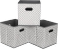 Fabric storage bins Cubes, Fabric Cube Organizer with Handle, Foldable Cube Bins for Cloth or Accessary Storage, 11x11x11, Set of 3, (Light Grey)