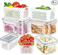 TBMAXS Fruit Storage Containers for Fridge, 4 Pack Produce Saver Vegetable Container with Drain Colanders - Refrigerator Organizer for Lettuce Keepers Berry Container