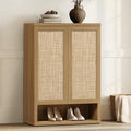 SICOTAS 31.2" Wide Rattan Shoe Storage Cabinet for Entryway with 2 Doors | Rattan Shoe Cabinets with Doors, Tall Shoe Storage Organizer and Display Cabinet for Entryways, Hallways, and Living Rooms