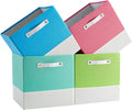 Cube Storage Bins | 13"x15"x13", Macaron & White, 4 Pack | Multi-Size | 2X Thick Support Board | Vegan Leather Handles | 7.7 oz/yd² Fabric | Drawer Insert Basket Fits KALLAX