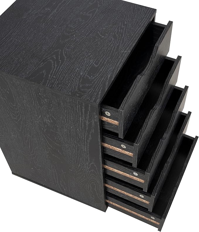 Naomi Home 5 Drawer Office Storage File Cabinet Under Desk Cabinets for Organization Filing with Wheels, Printer Stand Storage, 180 lbs Capacity, Distressed Black