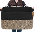 Goodpick Woven Storage Baskets for Organizing 22”x17”x12” Large Blanket Basket for Living Room Bedroom, Rectangle Wicker Storage Basket with Handles, Toy Baskets for Baby Boys, Black & Jute