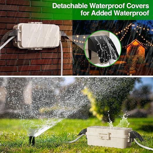 Flemoon [2 Pack] IP55 Small Outdoor Electrical Box Waterproof (Inner 5.9 x 3.2 x 1.8inch), Extension Cord Cover with Detachable Awning Covers for Plug, Outlet, Holiday Lights, Almond