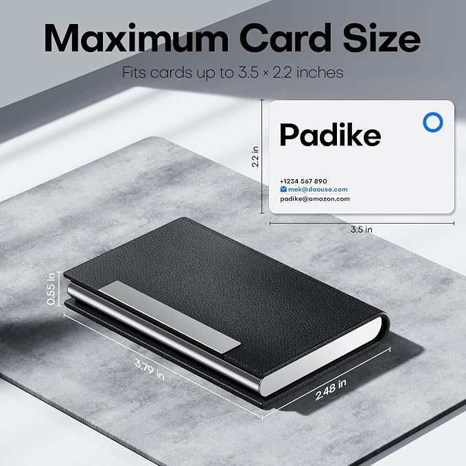 Padike Business Card Holder/ Case Professional PU Leather & Stainless Steel Multi Wallet Credit Card ID Case/Holder for Men & Women. (Black)
