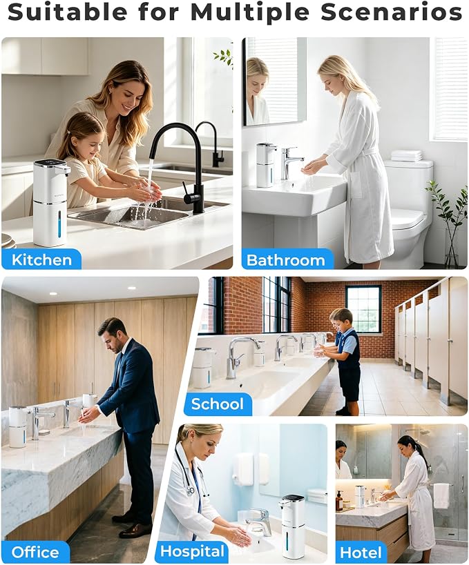 Automatic Foaming Soap Dispenser, USB Rechargeable | 13.5oz/400mL, 9-Adjustable Foam Levels, IPX5 Waterproof, Touchless & Wall/Tabletop Use for Kitchen Bathroom, White