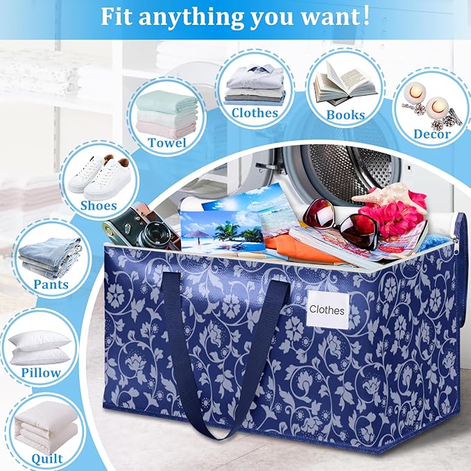 HomeHacks Moving Bags, Extra Large Size Moving Boxes, Heavy Duty Luggage Bags with Smooth Zipper and Sturdy Handles, Large Capacity & Easy Loading Storage Totes for Space Saver 100L, 8-Pack, Blue