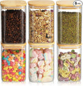 6 Pack Glass Pantry Storage Jars - 37oz Airtight Food Storage Containers Set with Bamboo Lid Labels, Square Kitchen Pantry Canister Organizers for Cookies Candy Coffee Bean Sugar Tea Spice Cereal