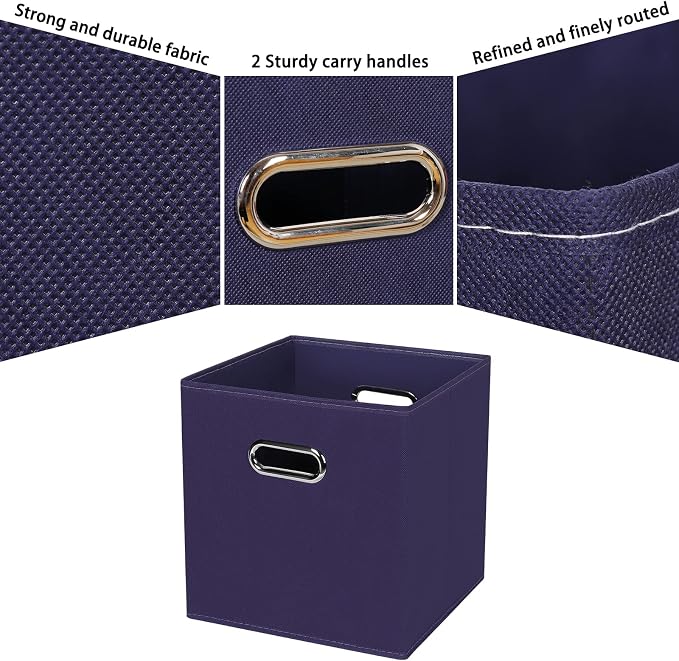 Fabric Cubby Storage Bins,13x13x13 Inches,Cube Organizer Bin Foldable Storage Boxes with Dual Handles Fabric Organizer Box and collapsible Storage basket,Set of 8,Navy Blue