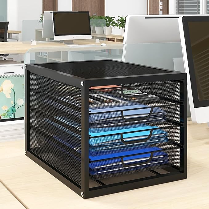 Natwind Mesh Desk Organizer with 4 Tier Sliding Drawers,Black | Paper Sorter, Multi-Functional Home Office Supplies Storage Tray for Letters, Documents,Mail, Files, Arts & Crafts Supplies