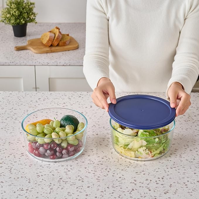 8-Piece Glass Food Storage Containers Set (4 Containers + 4 BPA-Free Lids) | 6.5-Cup, Leakproof | Microwave, Freezer, Oven & Dishwasher Safe | Ideal for Meal Prep & Pantry Organization, White