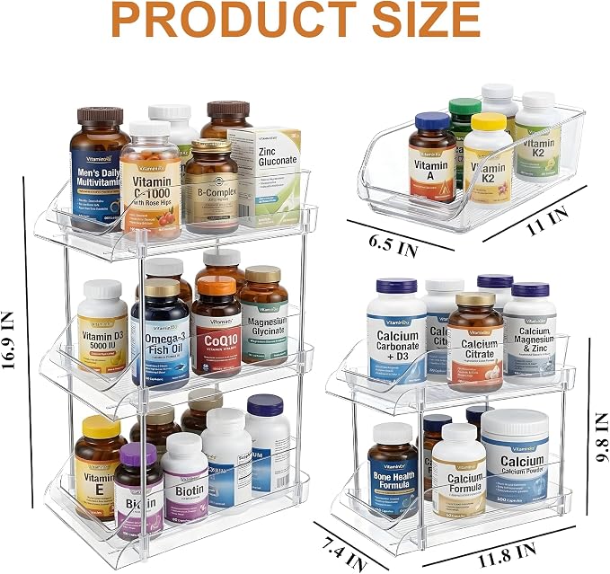 2-Tier Vitamin Storage Organizer, Organizer for Vitamin Bottles And Medicine Bottle, Vitamin Bottle Organizer for Countertop, Bathroom Cabinet Storage Items Are Clearly Visible (2)