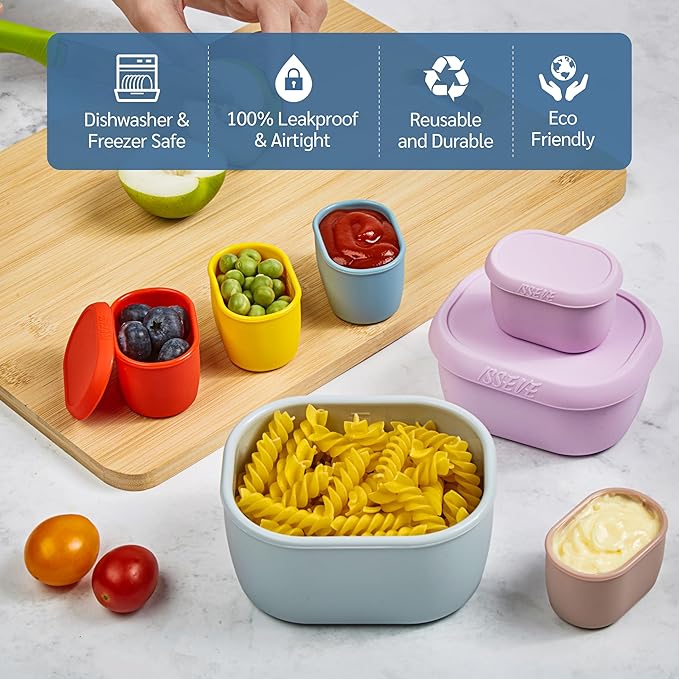 ISSEVE 12Pcs/Set Nesting Silicone Food Storage Containers with Lids, BPA Free Reusable Meal Prep Silicone Containers Airtight, Freezer Dishwasher Safe (33.8oz, 20oz, 10oz, 6.7oz, 1.3oz) (Beige)