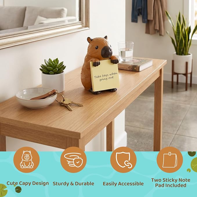 K1tpde Capy Pop-up Sticky Note Dispenser Fun Animal Resin Desk Holder &Memo | Handmade Desk Holder & 2 Pad Self-Stick Note, Capy Pop Up Post it Note Dispenser for Office Hold, School & Office Desk Supply