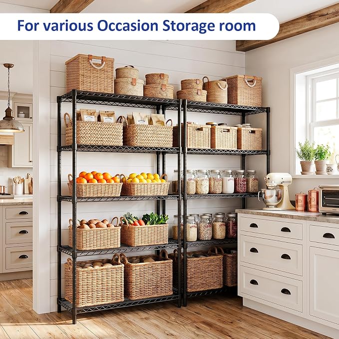 Heavy Duty Wire Rack Shelf, Metal Storage Shelving for Kitchen and Garage | 5-Tier 15.7" D X 45.3" W X 70.9" H Black Metal Storage Shelving Unit, 1250 LBS Wire Shelf for Pantry, Office Organization