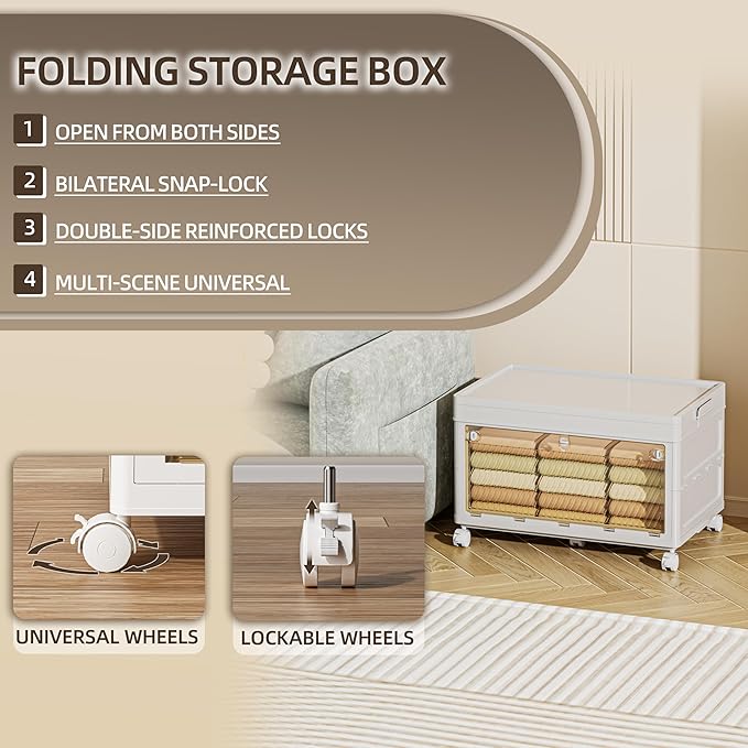 64 QT / 16 Gal Heavy-Duty Foldable Storage Cabinet - Dual Transparent Doors, 360° Industrial Wheels, Tool/Equipment Warehouse Storage