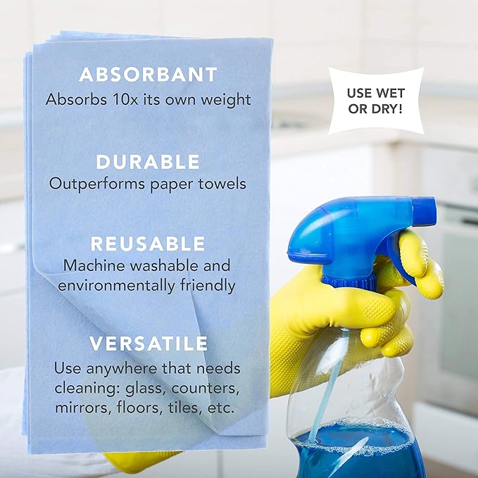 Cadie Kitchen and Bath Amazing Wipes - Absorbent and Reusable Cloth for Washing, Drying, Wiping in The Bathroom or Cuisine Surfaces | Cleaning Sink,Tiles,Bathtub,Walls,Mirror (5 Pack-20 Wipes, Blue)