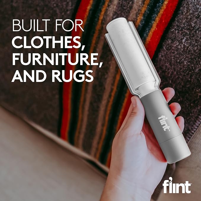 Flint Plus Retractable Lint Remover & Pet Hair Roller for Clothes – Refillable & Reusable Lint Roller with 70 Extra Sticky Tear-Off Sheets – Value Pack, Light Grey