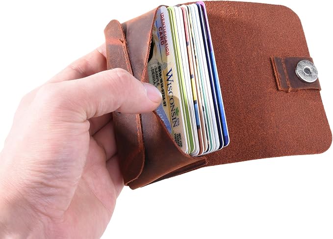 Top Grain Genuine Leather Business Name Card Holder Case with Magnetic Closure (Reddish Brown)
