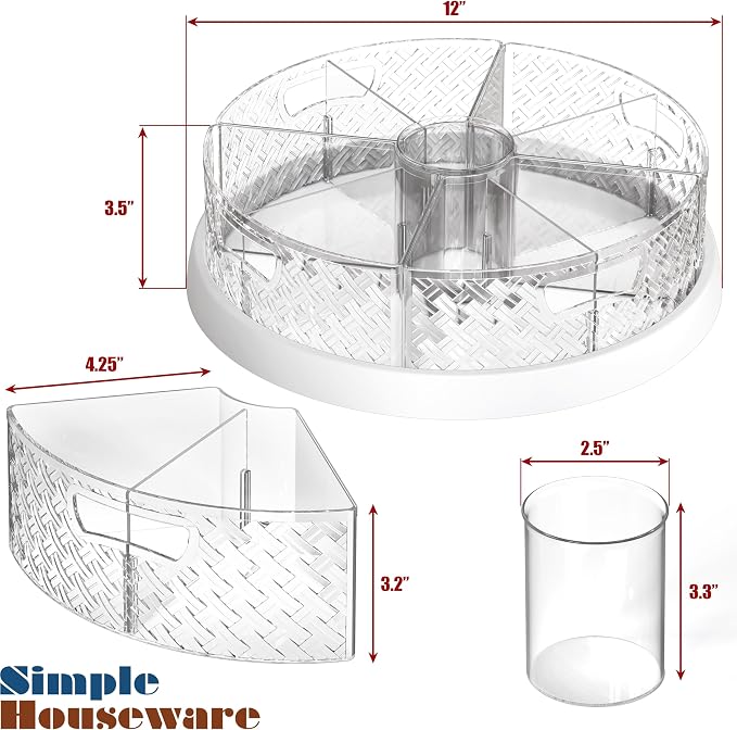 Simple Houseware 12-Inch Lazy Susan Turntable w/Removable Bins & Dividers