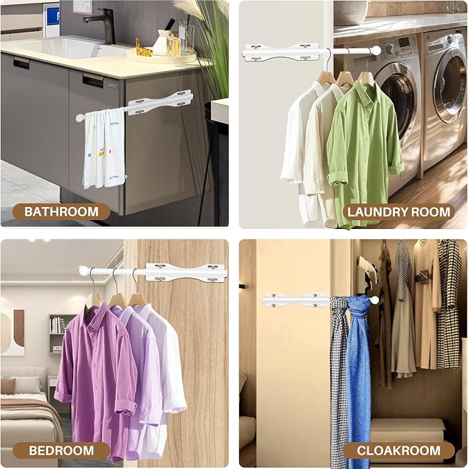 13" Valet Rod For Closet Pull Out Adjustable For Closet,1 Pack White | 13" pull-out valet rod provides convenient hanging space for clothes in closets, bedrooms and laundry rooms.