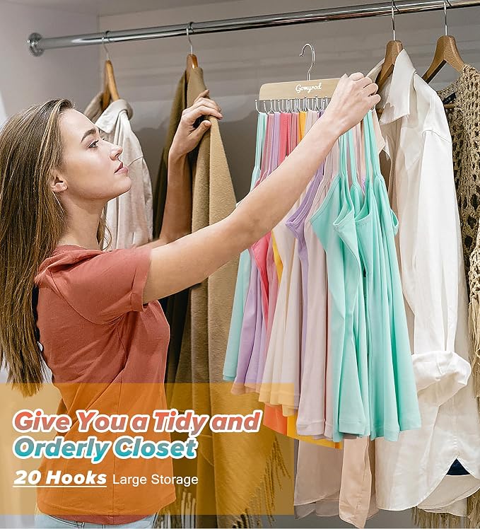 Gomyrod Bra Hanger for Closet, Tank Top Hangers 2 Pack w/20 Hooks Holds 40 Bras, Capacity Foldable Wood Space Saving Hanger, 360°Rotating Closet Organizers and Storage for Dorm & Apartment | Premium Wood Space Saving Hanger, 360°Rotating Closet Organiz...
