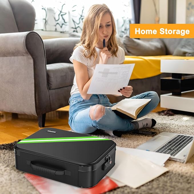 Noiposi 5200℉ Fireproof Document Box with Lock 16.1"x11.4"x4.3" | Portable ,Home ,Travel Water Resistant Document Storage Organizer with for Important Documents and File ,Black