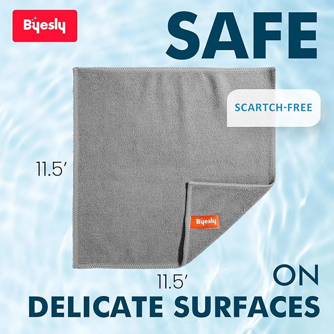 24-Pack Microfiber Cleaning Cloth, 11.5x11.5 Microfiber Towels for Cars, Dishes & House, for Detailers, Chefs & Efficient Home | Scratch-Free, Lint-Free, Ultra Absorbent(Grey)