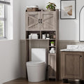 Homhedy Wooden Over The Toilet Storage Cabinet with Barn Door | Freestanding Bathroom Storage, Toilet Paper Holder, Adjustable Shelf,Space-Saving, Farmhouse Style, Greige