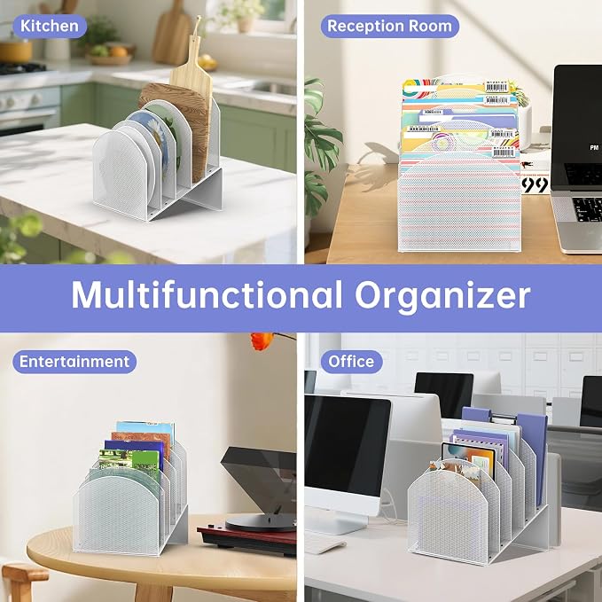File Organizer for Desk, 5-Section Mesh Mail Holder, White | Mesh file organizer for desk, mail organizer and folder holder for A4/letter papers, notebooks, binders and office supplies