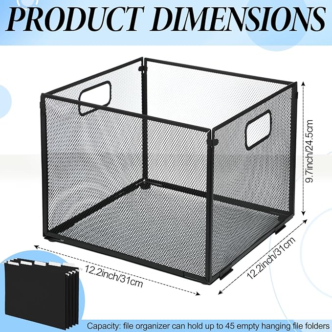 2 Pack Hanging File Holder, 10 Hanging Folders, Metal Mesh, Letter Size Folder Storage, Desktop Storage Cabinets, Office School Document(Black,Medium)