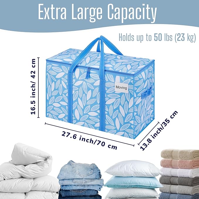 VENO 10 Pack Heavy Duty Moving Bags, Extra Large Storage Bags with Reinforced Handles & Strong Zippers, Foldable & Reusable Moving Box Alternative for Clothes & Dorm Storage