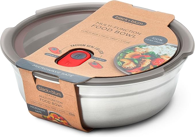 BLACK + BLUM Lunch Bowl - Reusable Meal Prep Containers for Picnic & Camping - Microwavable Stainless Steel Lunch & Dinner Food Storage Box with Leak Proof Lid - Dishwasher & Oven Safe - 650ml | Leak Proof & Airtight, Durable & Reusable, Stackable Food...