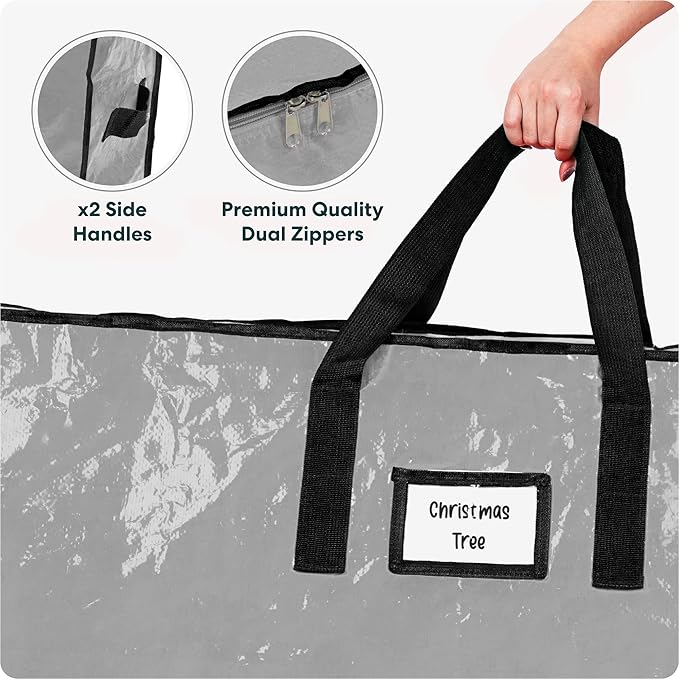 Christmas Tree Storage Bag - Stores 7.5 Foot Artificial Xmas Holiday Tree, Durable Waterproof Material, Zippered Bag, Carry Handles - Protects Against Dust, Insects and Moisture (Grey)