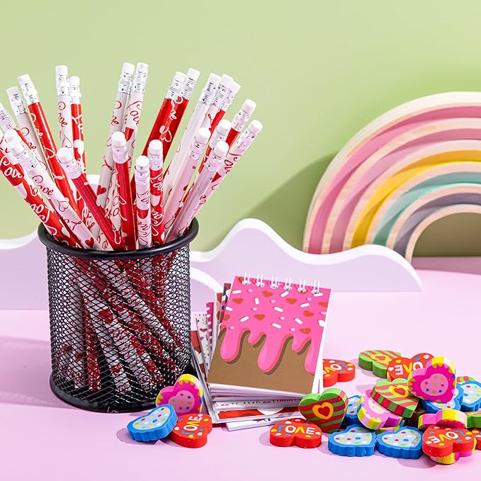 JOYIN 28 Packs Valentine Gifts for Kids, Notepad, Pencil and Eraser for Kids and Adults School, Party Favor Stationery Sets, Gift Set Classroom Exchange Toy