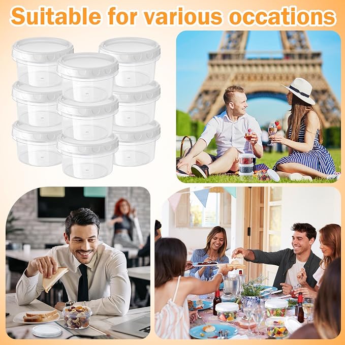 Sieral 16 Pack 8 oz Freezer Containers with Lids Reusable Deli Freezer Storage Containers Stackable Plastic Thick Twist Top Jars for Takeout Food Round Wide Mouth Lunch Snack (White)