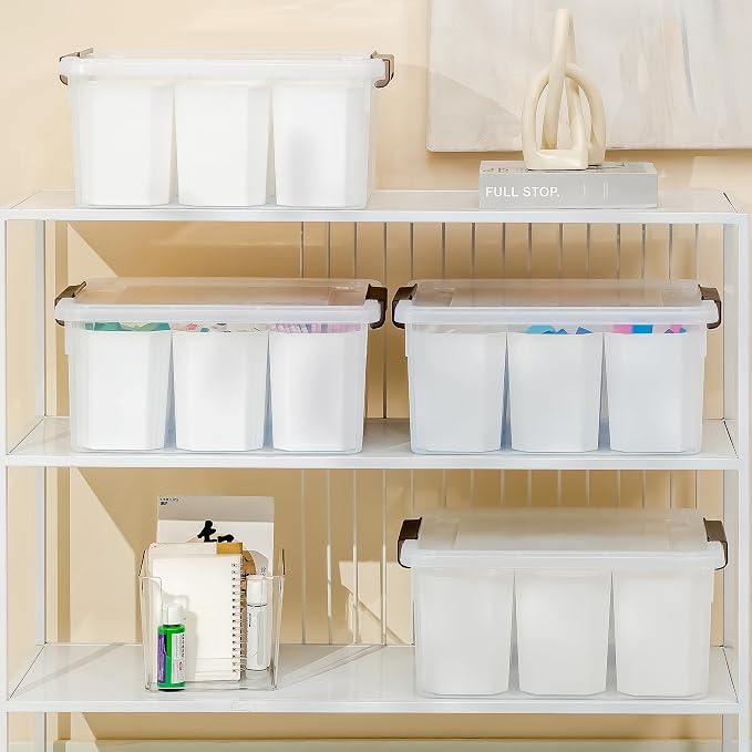 Citylife 17 QT Plastic Storage Box with Removable Tray and 6 Detachable Tall Inserts Craft Organizers and Storage Clear Storage Container for Organizing Crayon, Craft, Sewing, Playdoh, 4 Packs