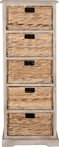 SAFAVIEH Home Collection Vedette Vintage White 5-Drawer Wicker Basket Storage Tower (Fully Assembled)