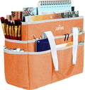 JJRING Craft Organizer Tote Bag, Large Art Storage Caddy with Multiple Pockets, Orange Sewing Bag for Art, Craft, Scrapbooking, School, Medical, and Office Supplies Storage