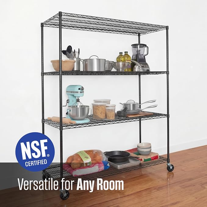 SafeRacks NSF 4-Tier Heavy Duty Steel Wire Rack w/Wheels (24"x60"x72")