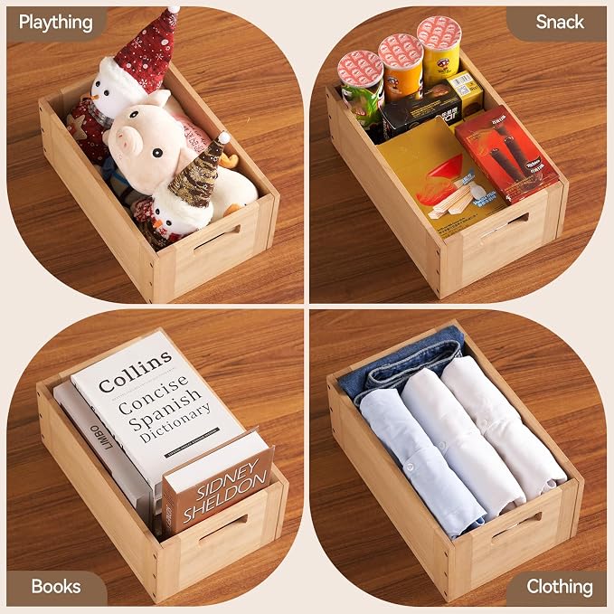 KIRIGEN Stackable Wood Storage Cube with Handles, Open Cubby Bin, Natural | Open-Front Wooden Box Crate for Books, Clothes, Shoes, Closet Storage, and Display for Home Office, Assembly Required C5-NA