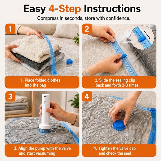 21 Pack Vacuum Bags for Travel with Rechargeable Air Pump, Carry-On Compression Bags for Luggage and Suitcase, Space Saver Storage for Clothing and Travel Organization