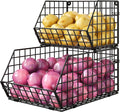 2-Tier Potato and Onion Storage Bin, Stackable Wire Baskets for Countertop | Large Fruit and Vegetable Storage, Wall-Mount Kitchen Pantry Organizer with Ventilated Mesh to Keep Produce Fresh for Cabinet